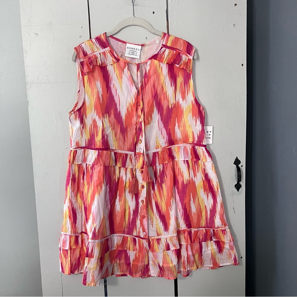 Bohera Color Delight Sleeveless Tiered Dress Medium Designed In Italy 100%Cotton